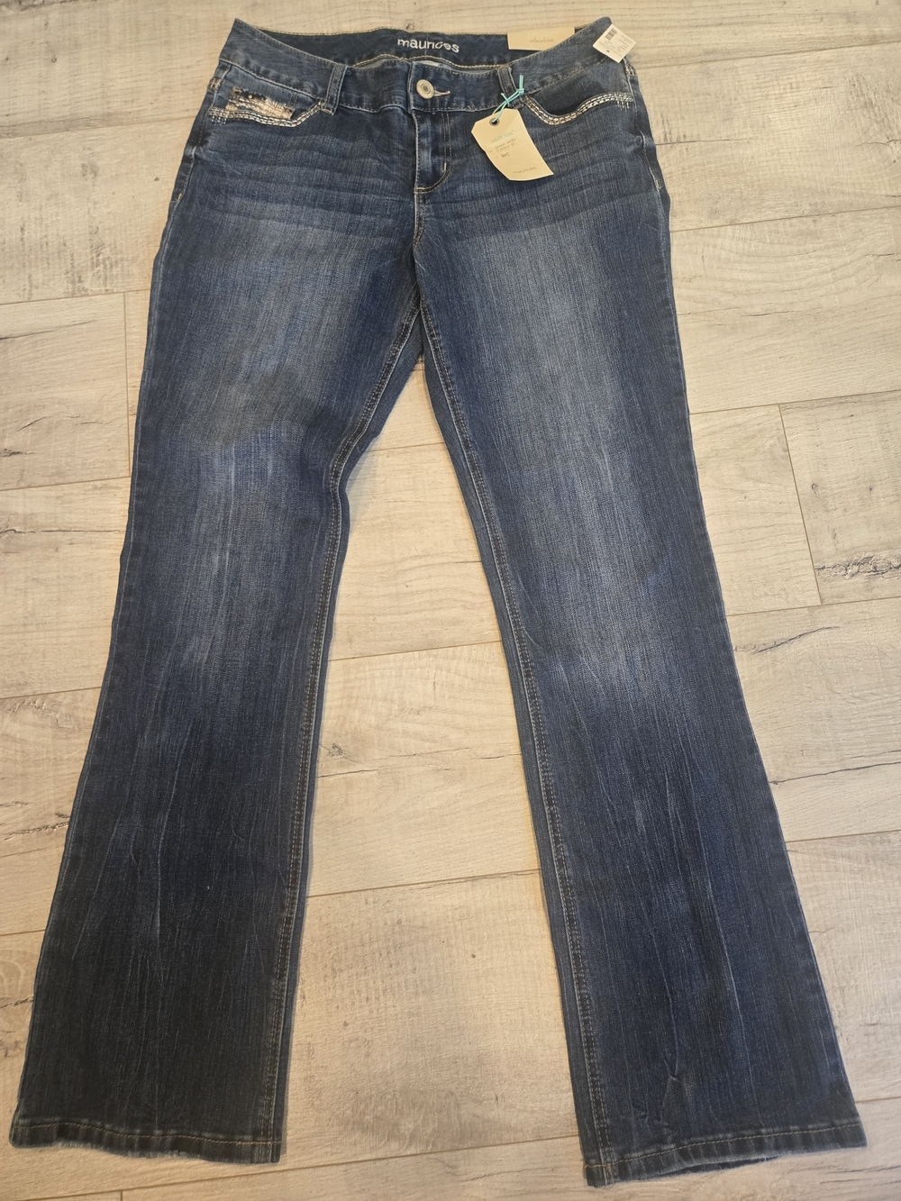 Maurices Women's Boot Cut Jeans - Dark Blue Wash Embelished Size 11/12